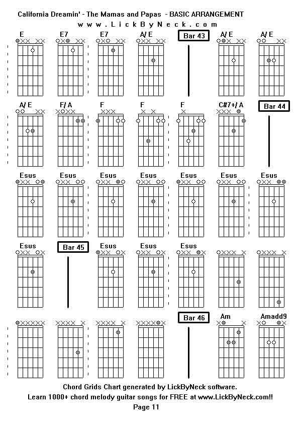 Chord Grids Chart of chord melody fingerstyle guitar song-California Dreamin' - The Mamas and Papas  - BASIC ARRANGEMENT,generated by LickByNeck software.